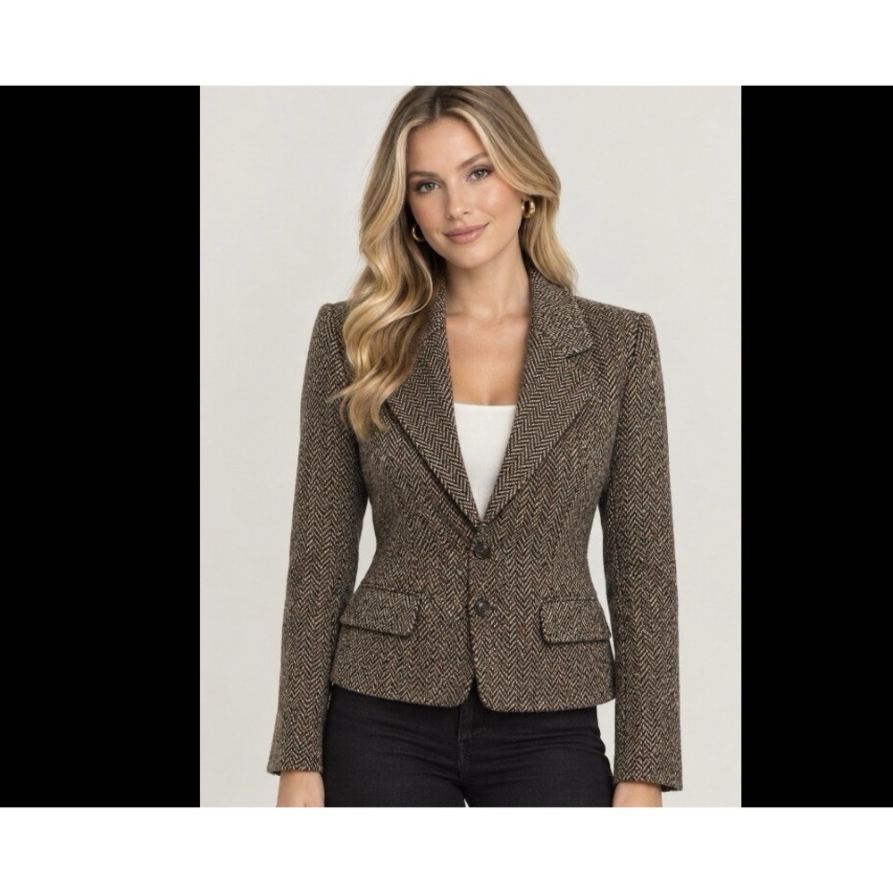 Ralph Lauren Vintage Wool Tweed Herringbone Tweed Blazer Riding Jacket Size 6